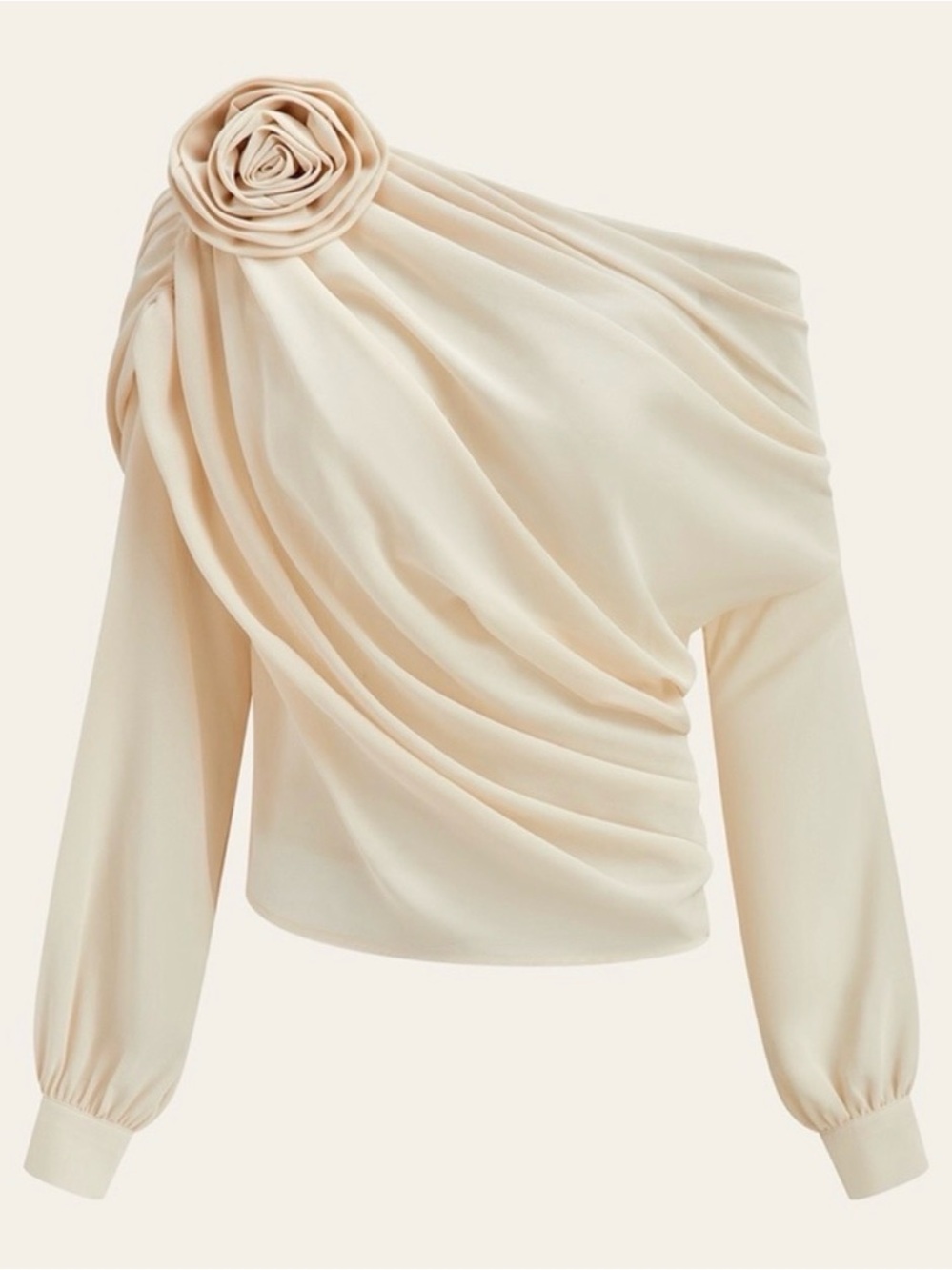 Commense Asymmetric One-Shoulder Rose-Embellished Blouse in Cream - Picture 2 of 3